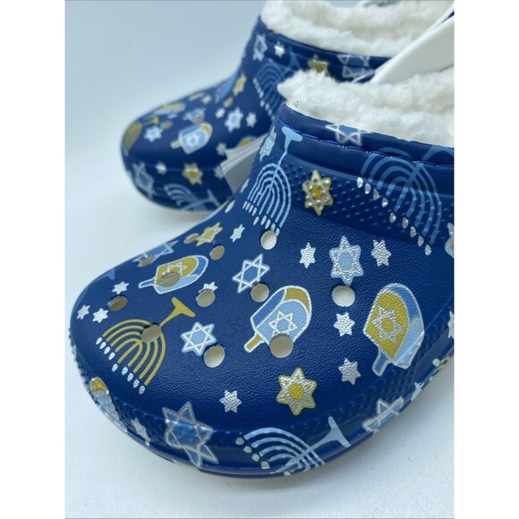 Crocs Classic Lined Blue Hanukkah Clogs Shoes Sandals Jewish Kids Size 12 C - Picture 4 of 15
